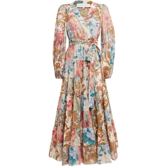 ZIMMERMANN Cassia Patchwork Floral Print Wrap Midi Dress - Picture 5 of 14
